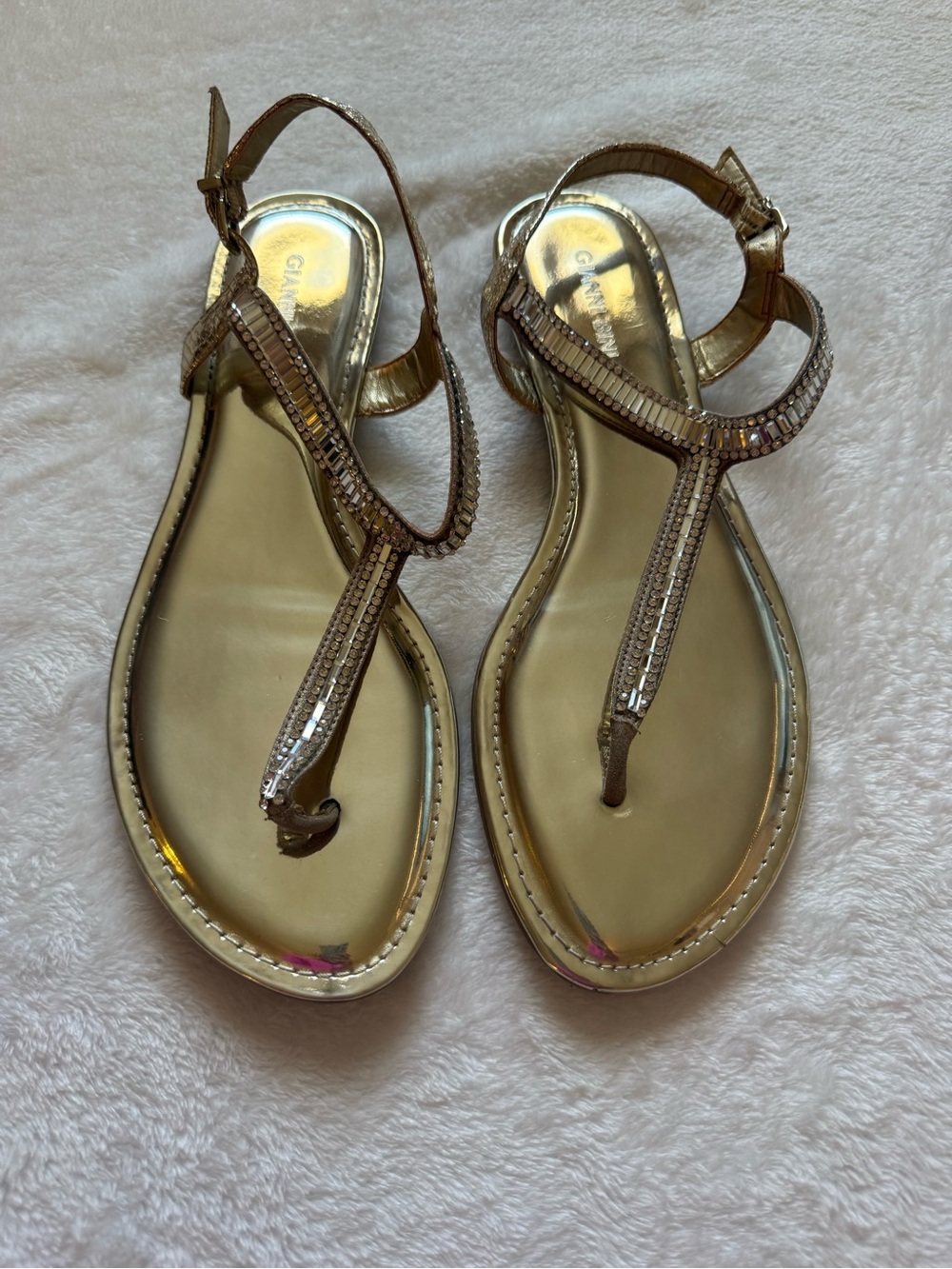 Gianni Bini Gold T-Strap Embellished Sandals